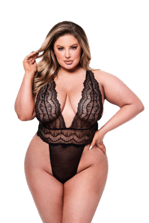 BACI SEXY DEEP V LACE TEDDY NERO, QS