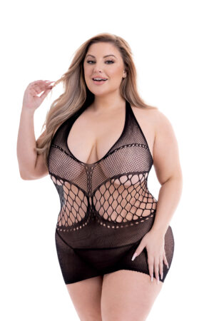 MINI ABITO BACI CON SCOLLO A V NERO, QS