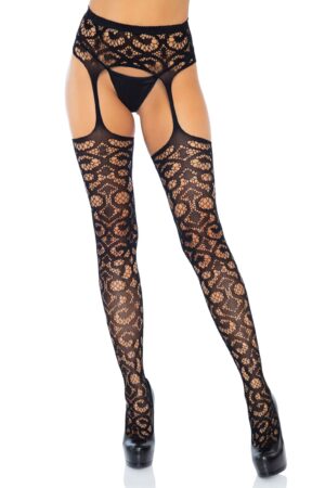 Calze autoreggenti con giarrettiera in pizzo a volute nere