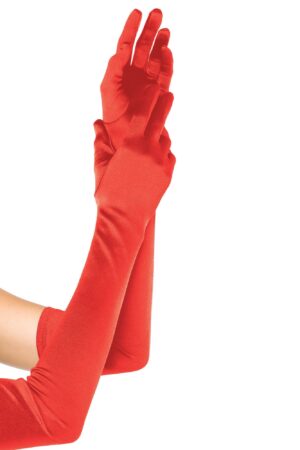 Guanti extra lunghi in raso rossi