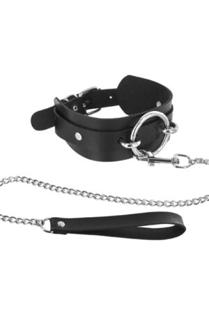 Fetish Tentation - Collare Regolabile con Anello e Guinzaglio - Nero