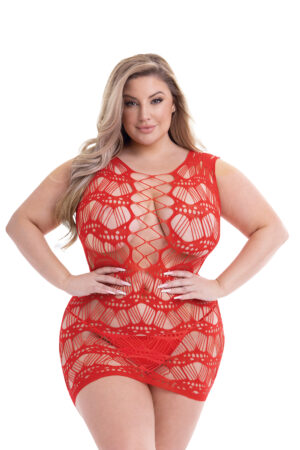 MINI ABITO IN PIZZO FRONTALE CON CORSETTO BACI ROSSO, QS