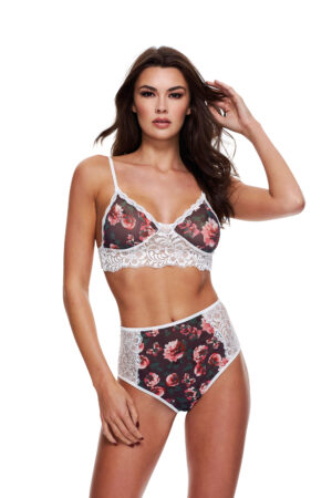 Completo reggiseno grigio con motivo floreale e pizzo