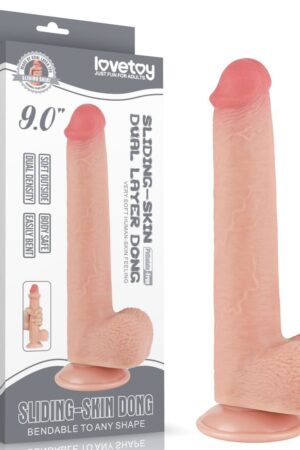 Dildo a doppio strato con pelle scorrevole da 9'' color carne