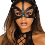 Maschera per gatti con borchie in pelle vegana nera