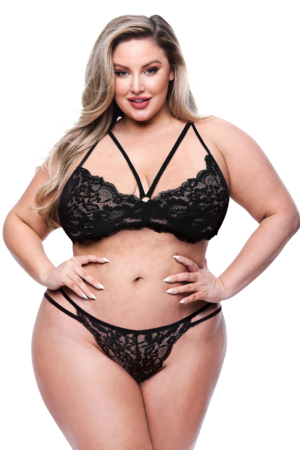 BACI 2 PEZZI REGGISENO E SLIP ECO CON SPALLINE NERI, QS