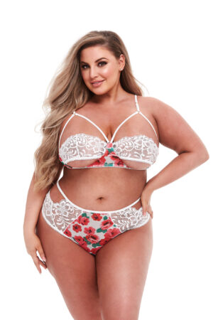 Completo reggiseno bianco con fiori e pizzo, QS