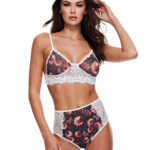 Completo reggiseno grigio con motivo floreale e pizzo