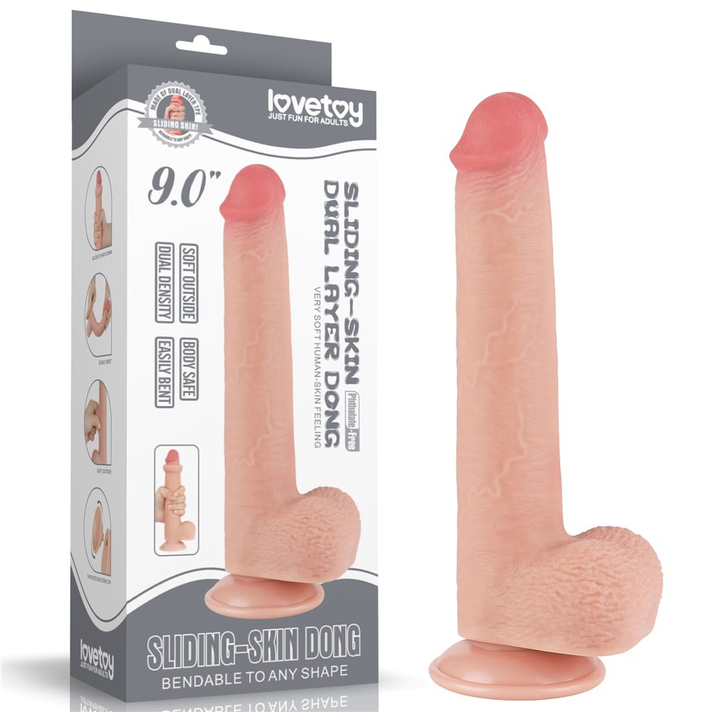Dildo a doppio strato con pelle scorrevole da 9'' color carne
