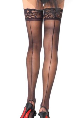 Calze autoreggenti trasparenti con cucitura posteriore nere