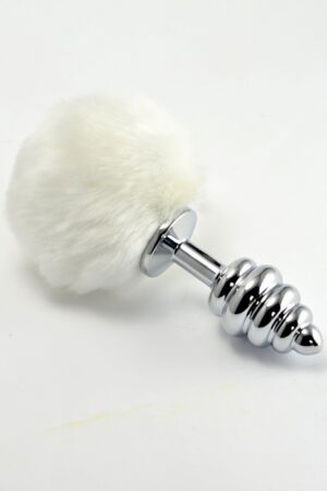 Plug in metallo con pompon a spirale bianco