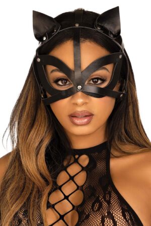 Maschera per gatti con borchie in pelle vegana nera