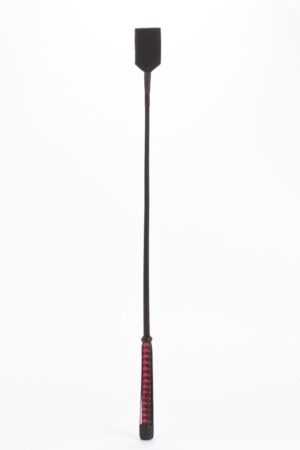 Bastone in nylon con striscia neon e manico in pelle di capretto in pelle nabuk nera