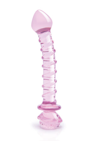 DILDO A SPIRALE CON ROSA IN VETRO Smaltato PER IL PUNTO G