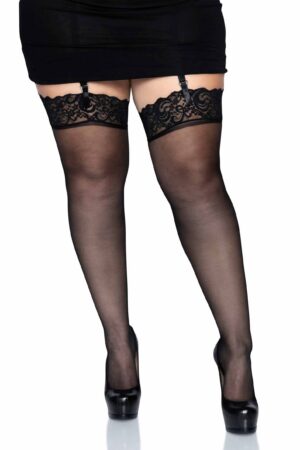 Plus Calze autoreggenti trasparenti con parte superiore in pizzo nero