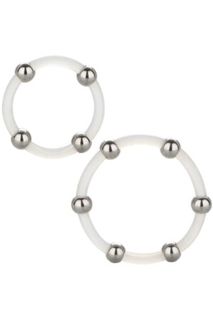 Set di anelli in silicone con perline in acciaio trasparenti