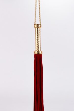 Frusta con manico in pelle metallizzata e code in pelle scamosciata, rossa, 18