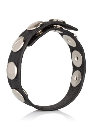 Anello in pelle con chiusura a scatto multipla, nero