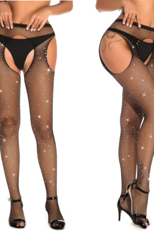 JSY Lingerie -  Calze Aperte a Rete con Strass - T.U.