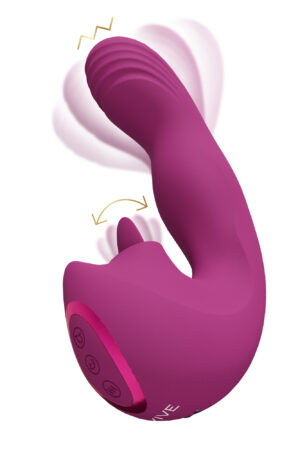 Yumi - Vibratore a triplo motore per la stimolazione del punto G con movimento delle dita e stimolatore linguale vibrante - Rosa