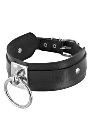 Fetish Tentation - Collare Regolabile con Anello - Nero
