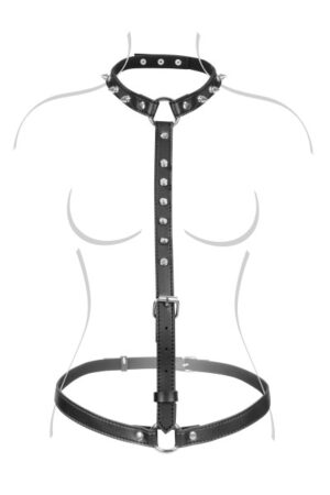 Fetish Tentation - Harness Borchiato Uomo con Collare - Nero