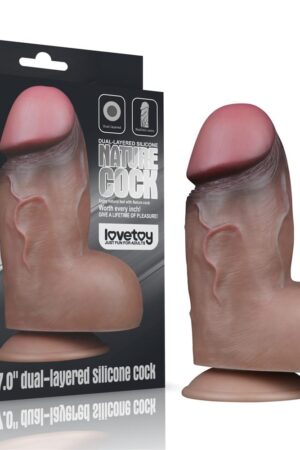 7 Doppio Strato Silicone Naturale Cazzo Marrone
