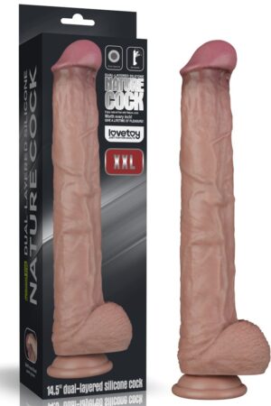 Pene in silicone flessibile a doppio strato XXL da 14,5 pollici, marrone