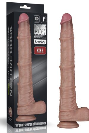 Pene in silicone flessibile a doppio strato da 16 pollici XXL marrone