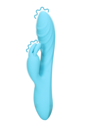 Vibratore a forma di coniglio in silicone ultra morbido a coste - Blu glaciale
