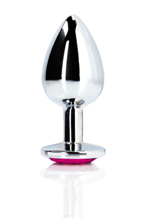 Plug anale a forma di cuore con gemma - Grande - Argento/Rosa rubellite