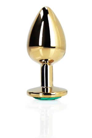 Plug anale rotondo con gemma - Piccolo - Oro/Verde smeraldo