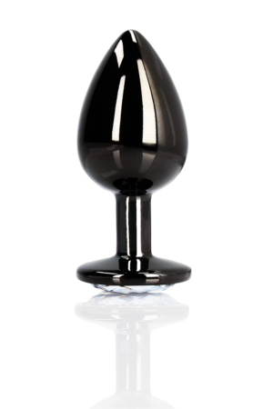 Tappo anale rotondo con gemma - Medio - Gunmetal/Diamante