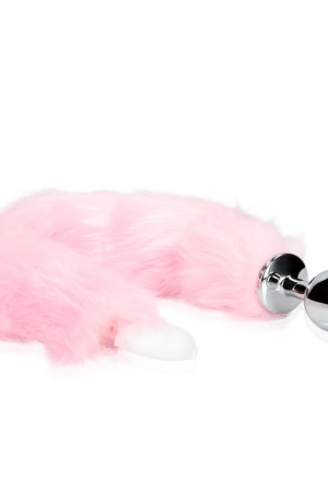 Coda di volpe luminosa con plug anale in metallo - Rosa