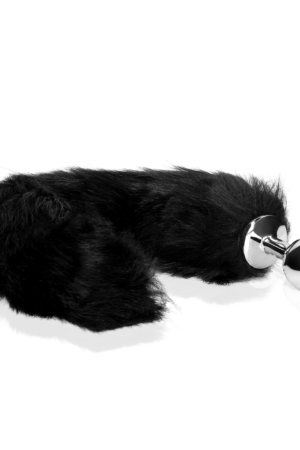 Coda di volpe con plug anale in metallo - Nero
