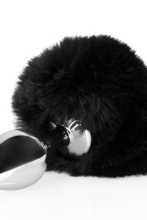 Coda di coniglio con plug anale in metallo - Nero