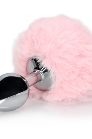 Coda di coniglio con plug anale in metallo - Rosa