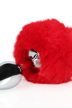 Coda di coniglio con plug anale in metallo - Rosso