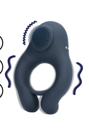 Anello vibrante per pene con stimolazione clitoridea - Blu indaco