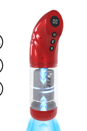 StrokeMate - Pompa masturbatore a rotazione e spinta con aspirazione - Rosso metallizzato