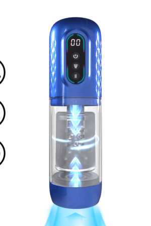 Vortex - Pompa per masturbazione con aspirazione, rotazione e spinta - Blu metallizzato