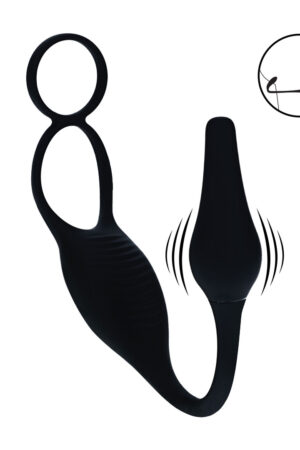 Stimolatore prostatico vibrante in silicone con anello per pene e testicoli - Nero