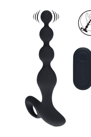 Tappo anale vibrante in silicone con perline e telecomando - Nero