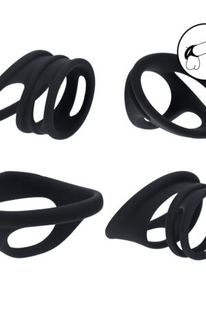Set di 4 anelli in silicone per pene e testicoli - Neri