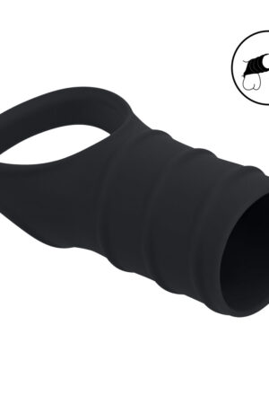 Anello per pene in silicone e manicotto a coste - Nero