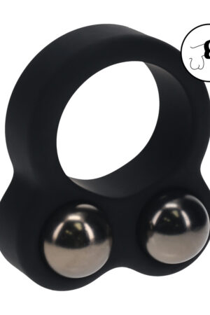 Anello per pene a doppia sfera in silicone liquido - Nero