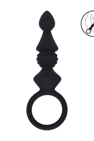 Sonda anale in silicone zigrinato con anello - Nera