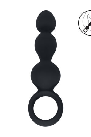 Sonda anale in silicone con perline e anello - Nera