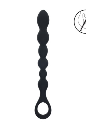 Sonda anale in silicone a forma di serpente con anello e perline - Nera