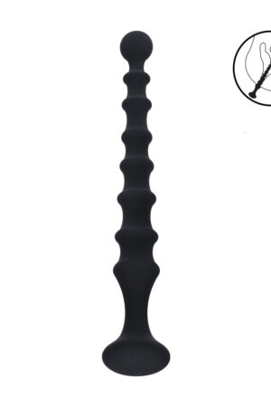Sonda anale svasata in silicone a coste - Nera